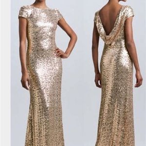 Badgley Mischka Gold Sequin Dress Size 8-Cowl Back